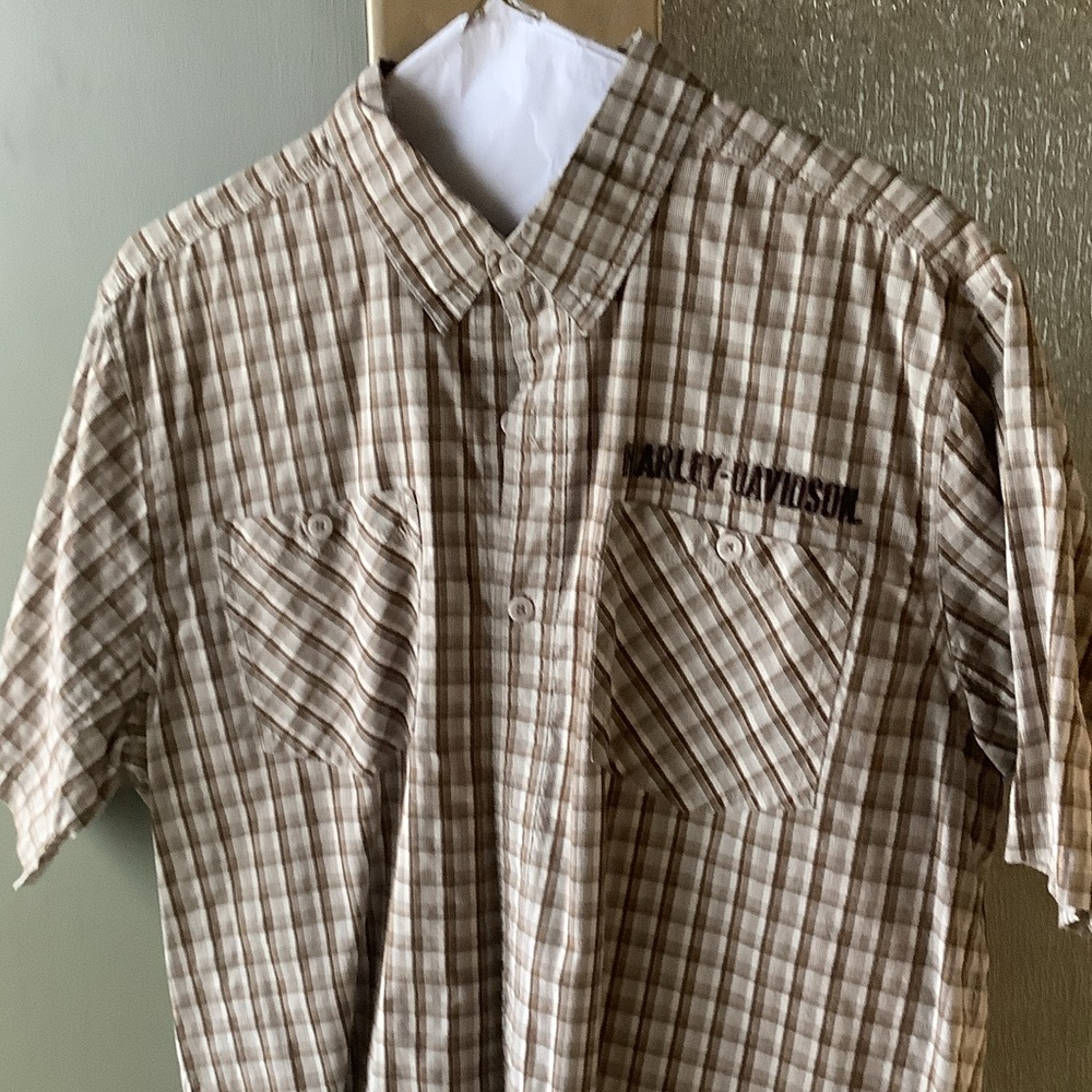 Harley-Davidson Men's Tan Plaid Button Down Shirt